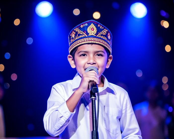 A child singing with a microphone